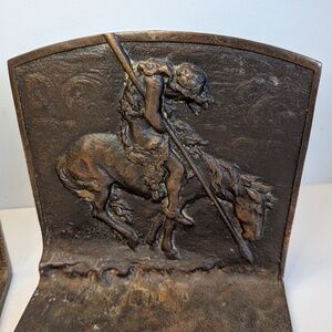 Antique Pair Of Bronze End Trail Of Tears bookends Equestrian Native Warrior
